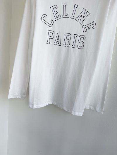 Celine Long Sleeve Crew Neck T-Shirt in White