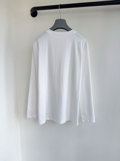Celine Long Sleeve Crew Neck T-Shirt in White