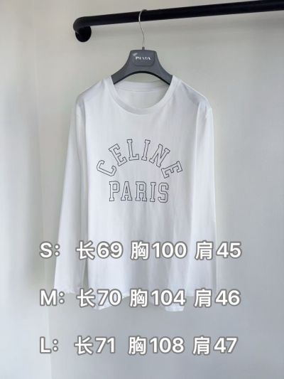 Celine Long Sleeve Crew Neck T-Shirt in White