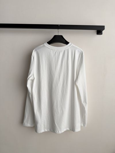 Celine Long Sleeve Ribbed Knit T-Shirt in White