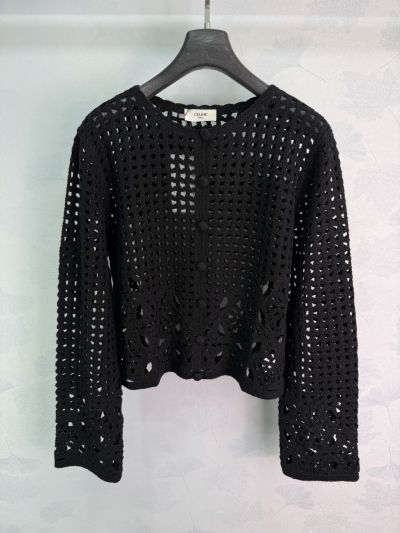 Celine Openwork Crochet Cardigan in White and Black