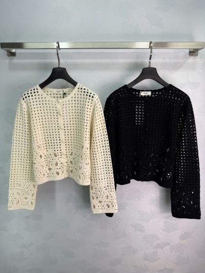 Celine Openwork Crochet Cardigan in White and Black