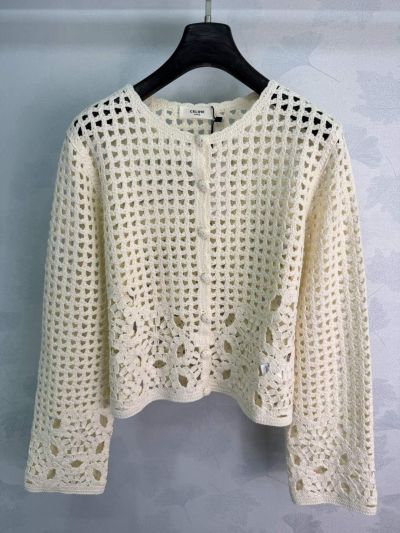 Celine Openwork Crochet Cardigan in White and Black