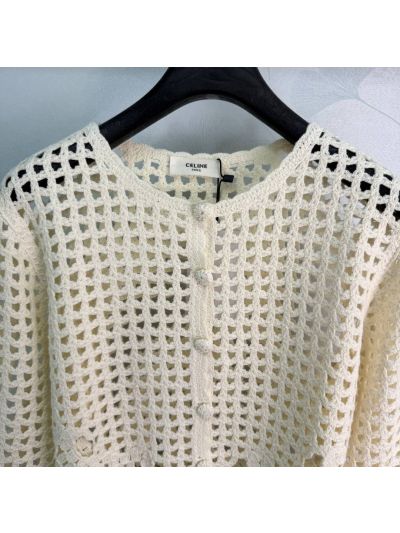 Celine Openwork Crochet Cardigan in White and Black