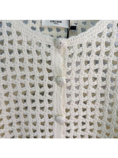 Celine Openwork Crochet Cardigan in White and Black