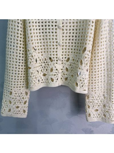 Celine Openwork Crochet Cardigan in White and Black