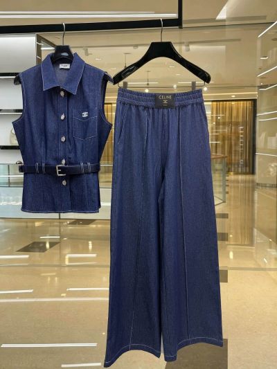 Celine Sleeveless Contrast-Trim Set in Navy