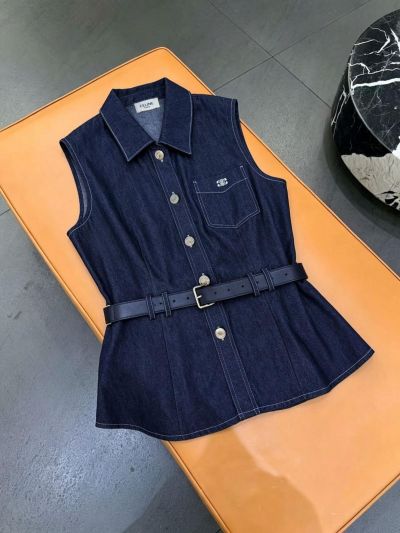 Celine Sleeveless Contrast-Trim Set in Navy