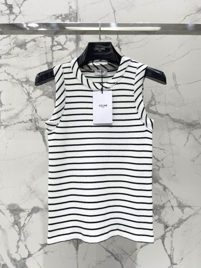 Celine Striped Ribbed Knit Top in White and Black