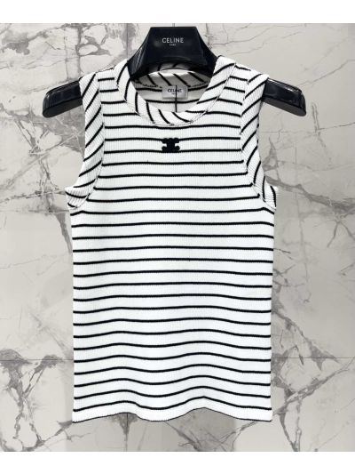 Celine Striped Ribbed Knit Top in White and Black