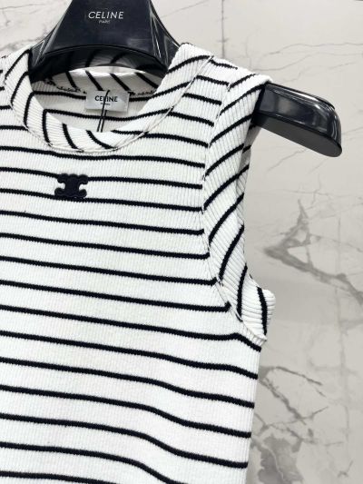 Celine Striped Ribbed Knit Top in White and Black