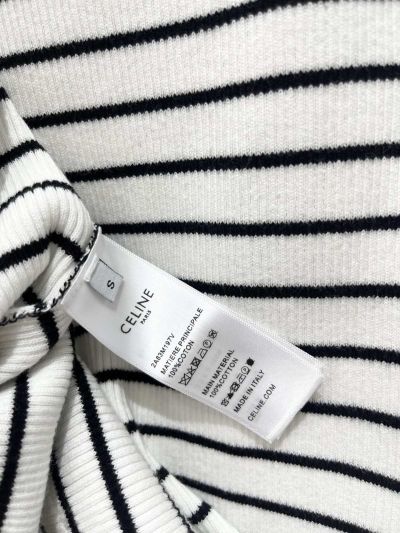 Celine Striped Ribbed Knit Top in White and Black