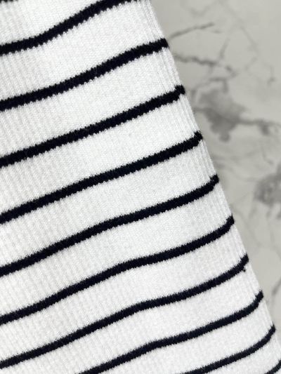 Celine Striped Ribbed Knit Top in White and Black