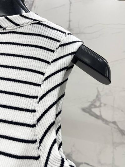 Celine Striped Ribbed Knit Top in White and Black