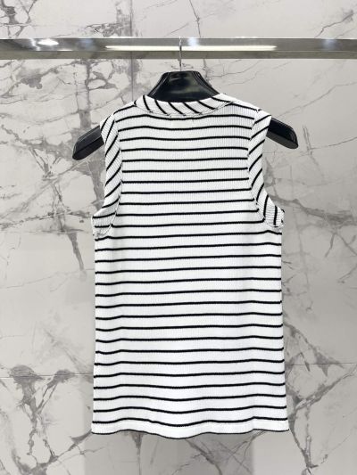Celine Striped Ribbed Knit Top in White and Black