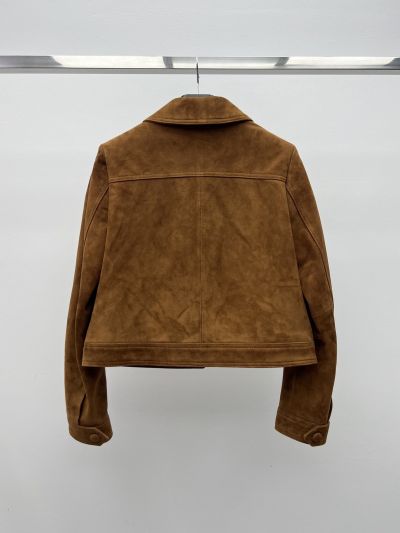 Celine Turn-Down Collar Button-Front Jacket in Brown