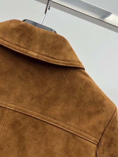 Celine Turn-Down Collar Button-Front Jacket in Brown