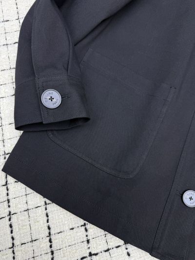 Celine Turn-Down Collar Embroidered Coat in Navy