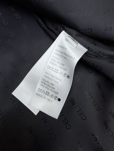 Celine Turn-Down Collar Embroidered Coat in Navy