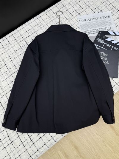 Celine Turn-Down Collar Embroidered Coat in Navy