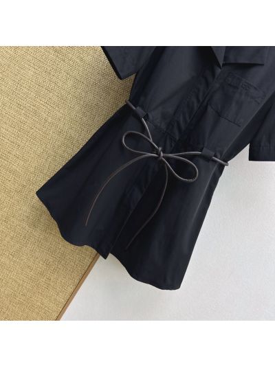 Celine Turn-Down Collar Embroidered Dress in Navy