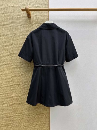 Celine Turn-Down Collar Embroidered Dress in Navy