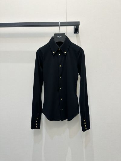 Celine Turn-Down Collar Long Sleeve Shirt in Black