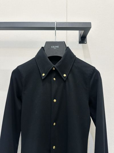 Celine Turn-Down Collar Long Sleeve Shirt in Black