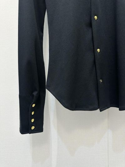 Celine Turn-Down Collar Long Sleeve Shirt in Black