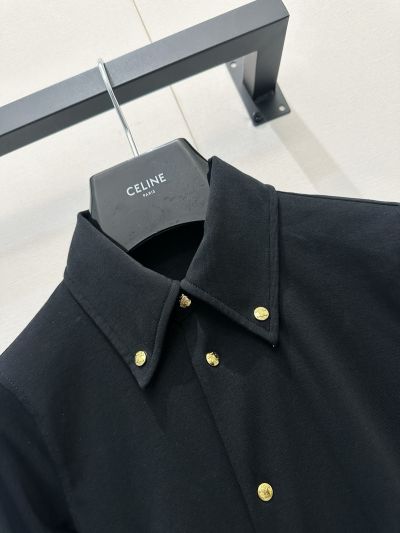 Celine Turn-Down Collar Long Sleeve Shirt in Black