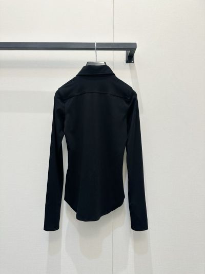 Celine Turn-Down Collar Long Sleeve Shirt in Black