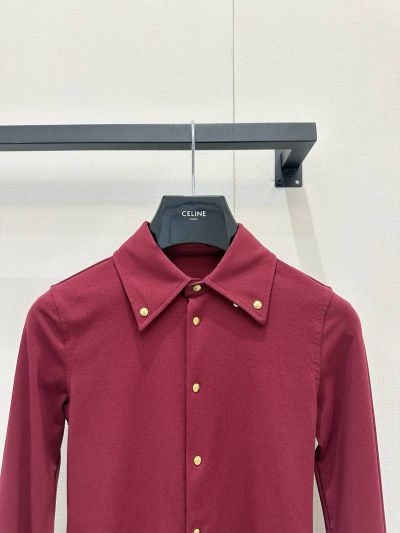Celine Turn-Down Collar Long Sleeve Shirt in Maroon