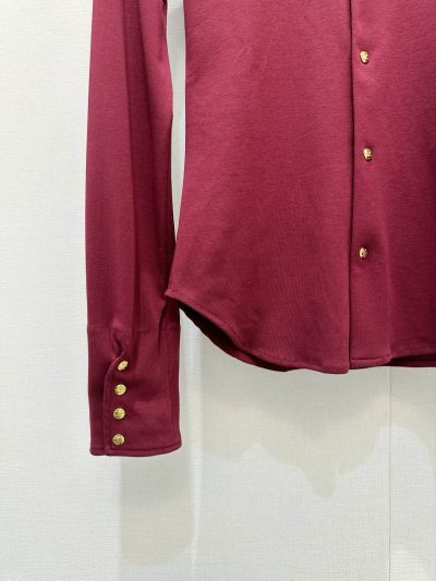 Celine Turn-Down Collar Long Sleeve Shirt in Maroon