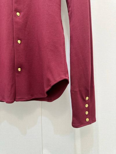 Celine Turn-Down Collar Long Sleeve Shirt in Maroon