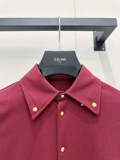Celine Turn-Down Collar Long Sleeve Shirt in Maroon
