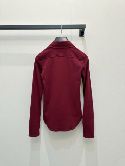 Celine Turn-Down Collar Long Sleeve Shirt in Maroon