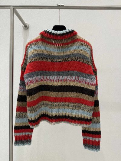 Celine Turn-Down Collar Striped Sweater in Multicolor