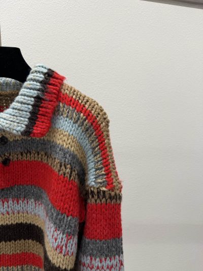 Celine Turn-Down Collar Striped Sweater in Multicolor