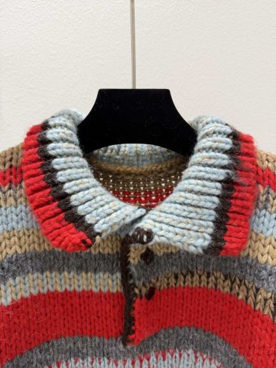 Celine Turn-Down Collar Striped Sweater in Multicolor