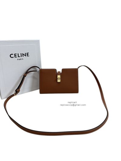Celine 16 Strap Pochette Crossbody Shoulder Bag Brown Supple Calfskin 100443 