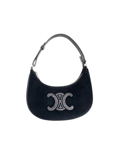 Celine Ava Hobo Shoulder Bag with Velvet Triomphe Black 193952 