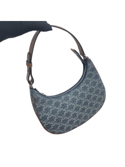 Celine AVA Triomphe Denim Blue Canvas Hobo Shoulder Bag 193952 