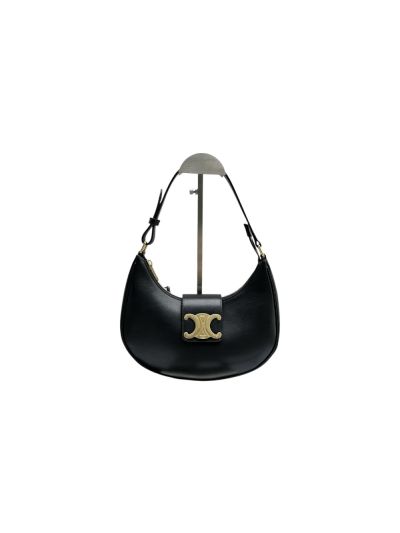 Celine AVA Triomphe Soft Hobo Shoulder Bag Black Smooth Calfskin 114493 