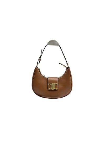 Celine AVA Triomphe Soft Hobo Shoulder Bag Brown Smooth Calfskin 114493 