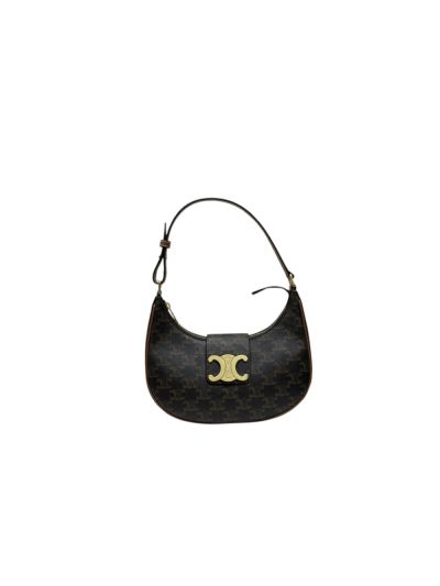 Celine AVA Triomphe Soft Hobo Shoulder Bag Brown Triomphe Canvas 114493 