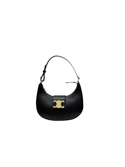 Celine AVA Triomphe Soft Hobo Shoulder Bags Black Smooth Calfskin 114493