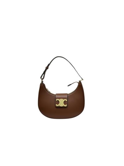 Celine AVA Triomphe Soft Hobo Shoulder Bags Brown Smooth Calfskin 114493