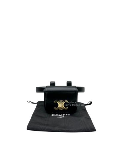 Celine Belt Bag Triomphe Belt Black Shiny Calfskin 