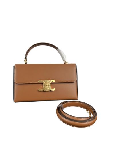 Celine Box Triomphe Brown Leather Shoulder Crossbody Bag 199992 