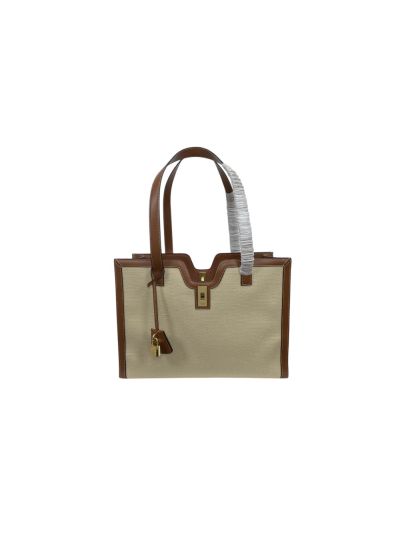 Celine Cabas 16 Brown Leather and Natural Canvas Shoulder Tote Bag 112583 